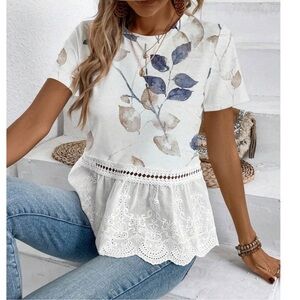 Bohemian White Floral Pattern Eyelit Top S M L